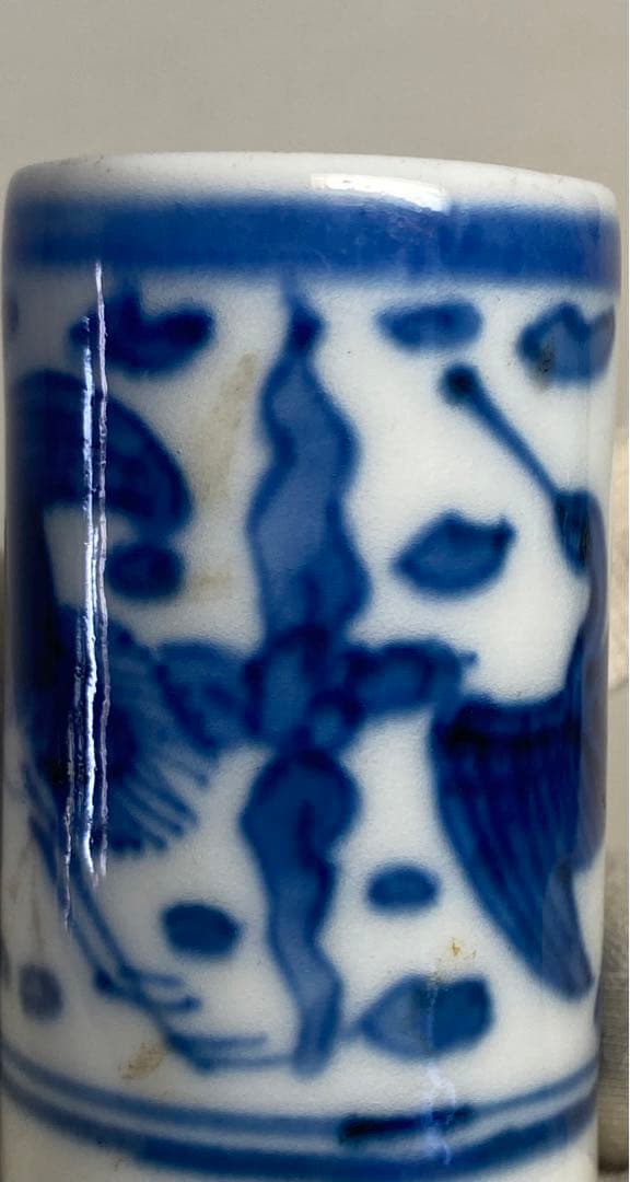 江戸　染付　鶴紋茶杓入　古染　茶道具　送料込み1007