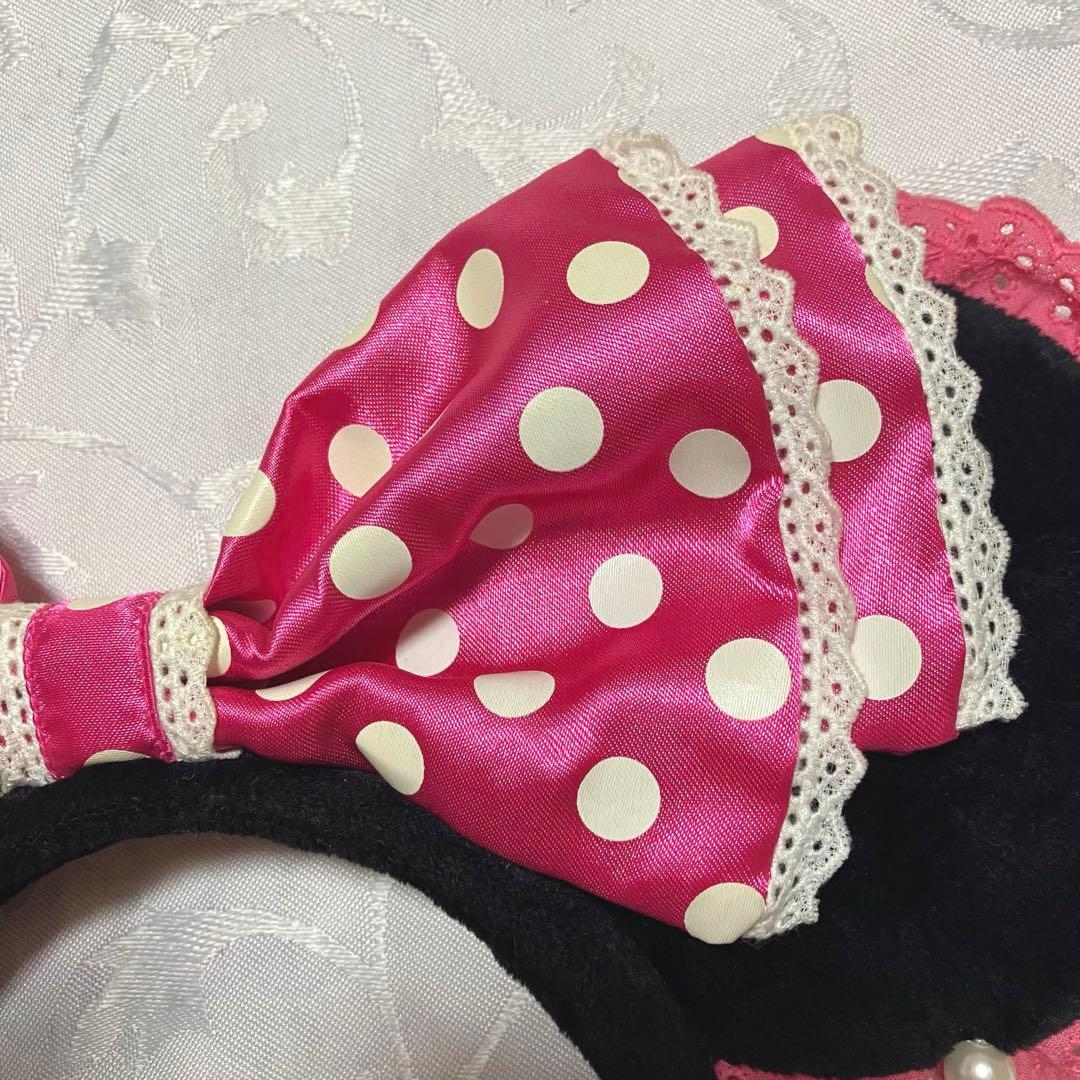 ディズニー　ミニー 　イヤリング　レース　カチューシャ　ピンク　ピアス　ハート