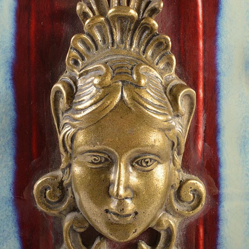 中国　大清乾隆年製款　西洋古銅装飾　辰砂　釉裏紅四方瓶　F　R7049F