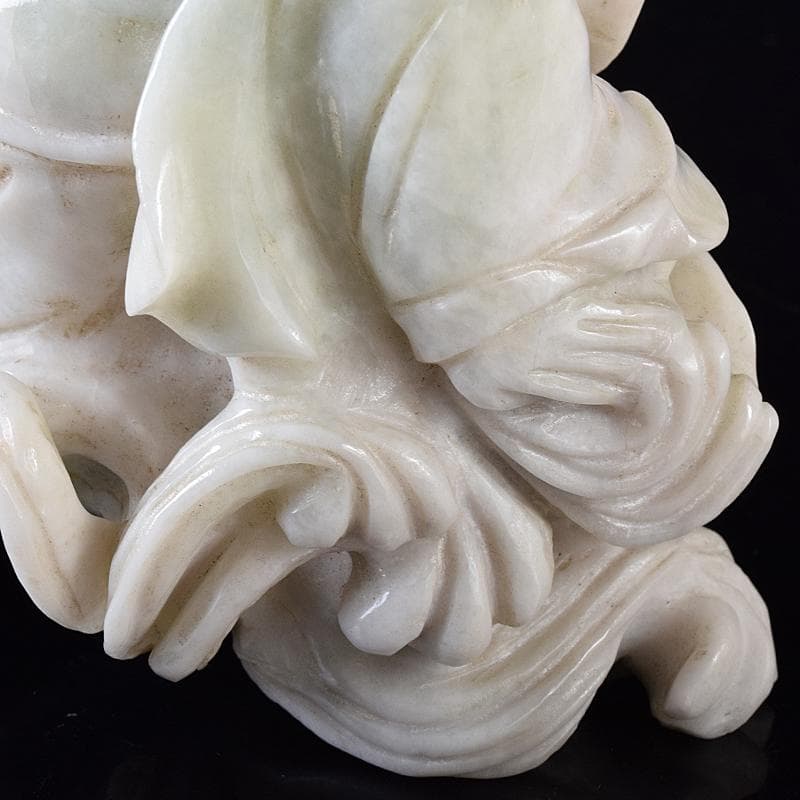 中国　玉石翡翠彫刻　福禄寿像　置物　約1307g　M　R8291