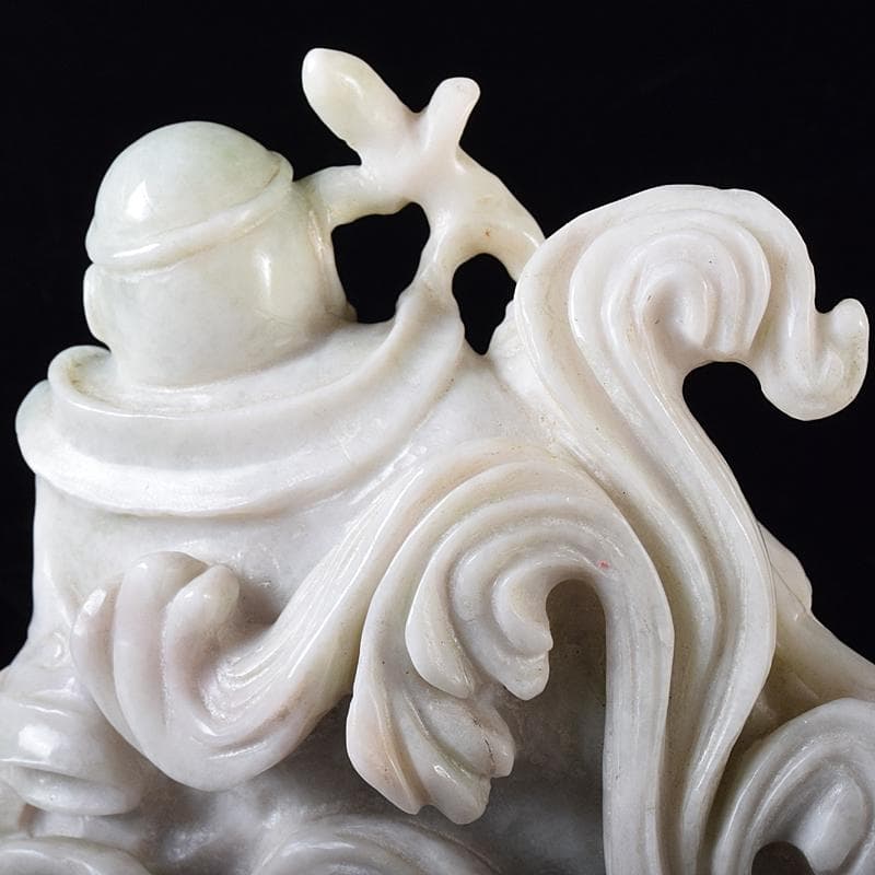 中国　玉石翡翠彫刻　福禄寿像　置物　約1307g　M　R8291