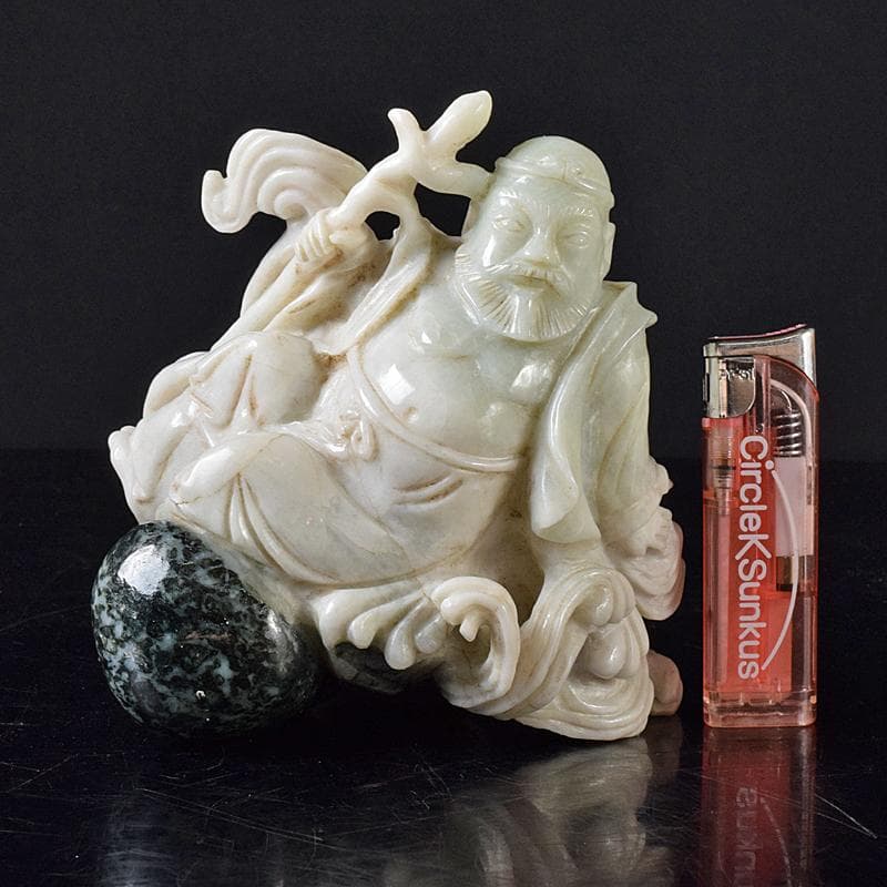 中国　玉石翡翠彫刻　福禄寿像　置物　約1307g　M　R8291
