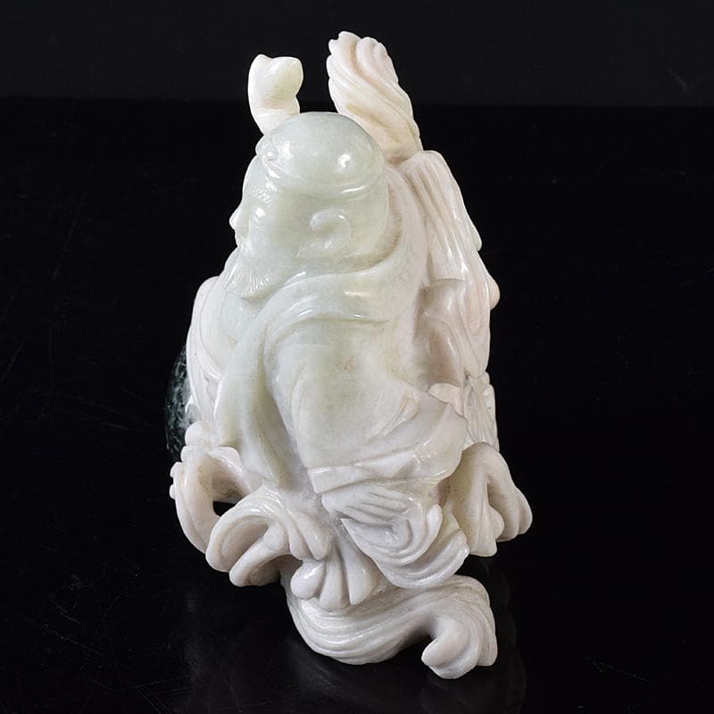 中国　玉石翡翠彫刻　福禄寿像　置物　約1307g　M　R8291