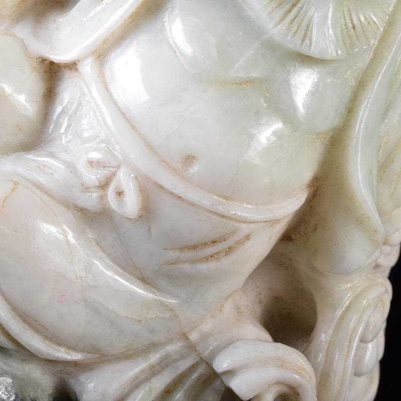 中国　玉石翡翠彫刻　福禄寿像　置物　約1307g　M　R8291