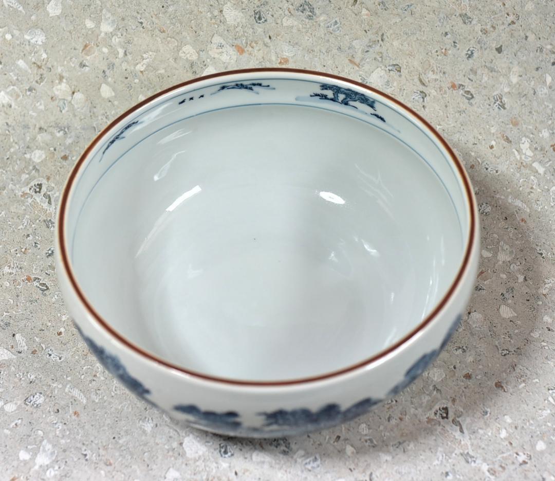 貴山造　染付山水紋平水指　【極上品】　お茶道具/共箱