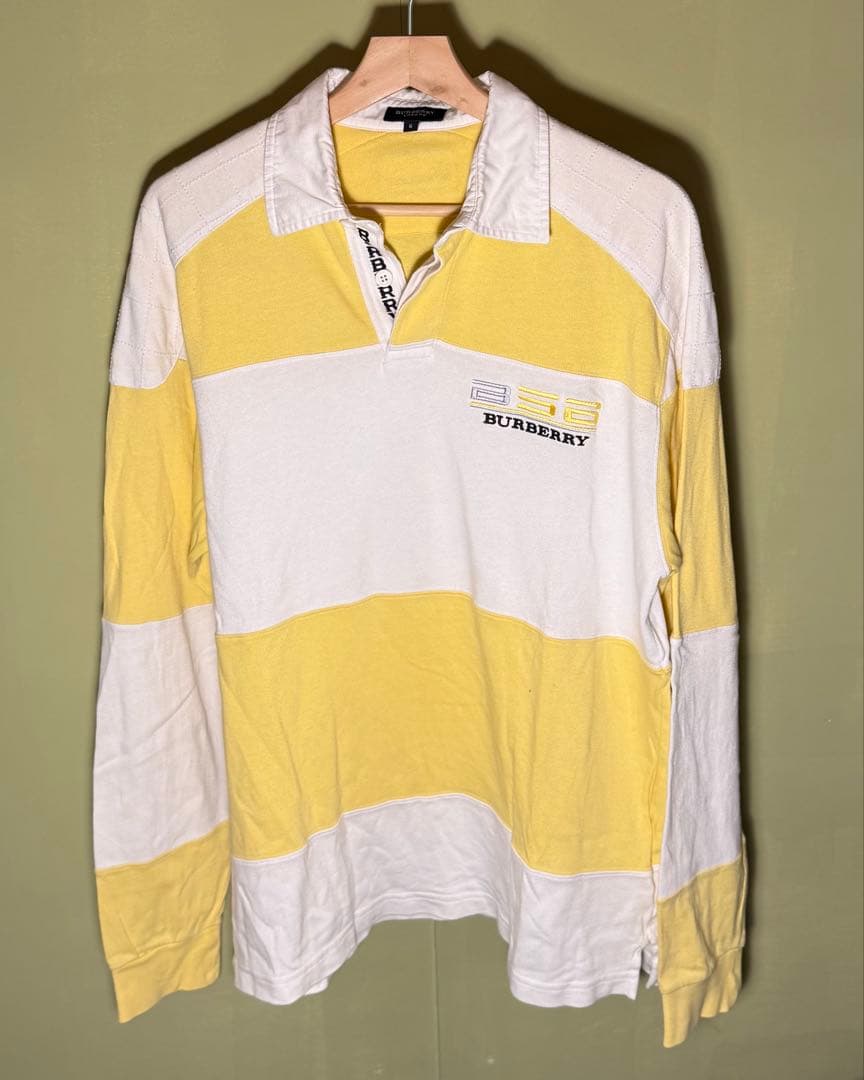 特価BURBERRY ラガーシャツ イエロー/ホワイト サイズ6