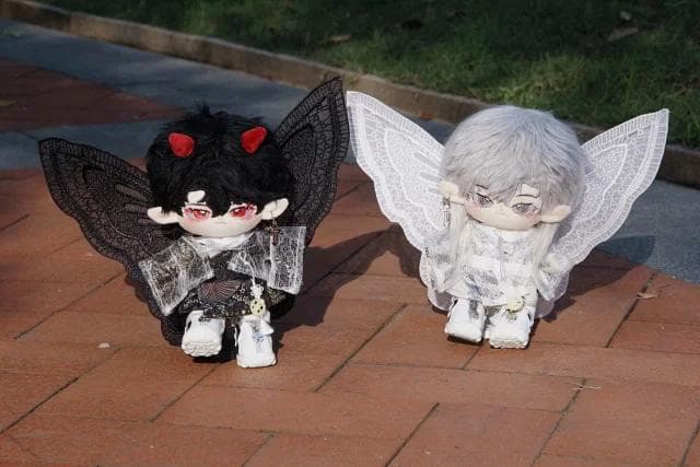 20cm ぬいぐるみ服　黒　蝶　羽根　ネックレス　和服　着物　チャイナ　靴