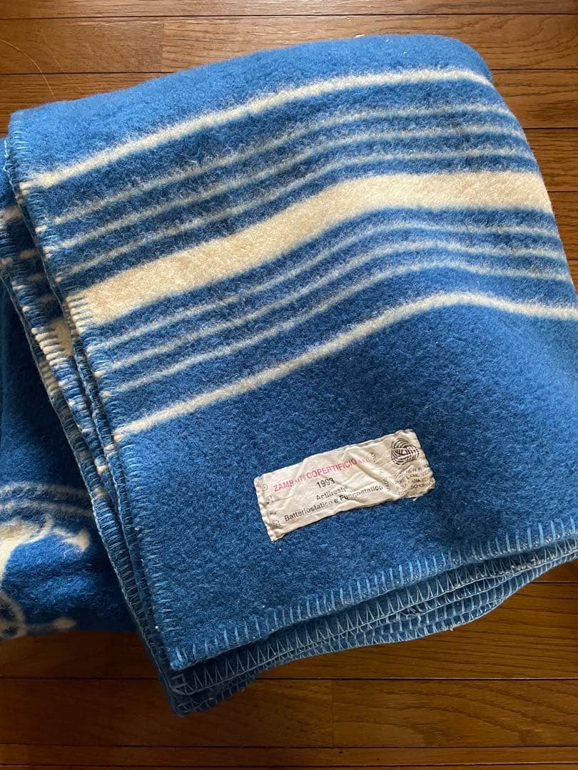 地厚毛布イタリア⚓️模様青ZAMBAITICOPERTIFICIO ITALY