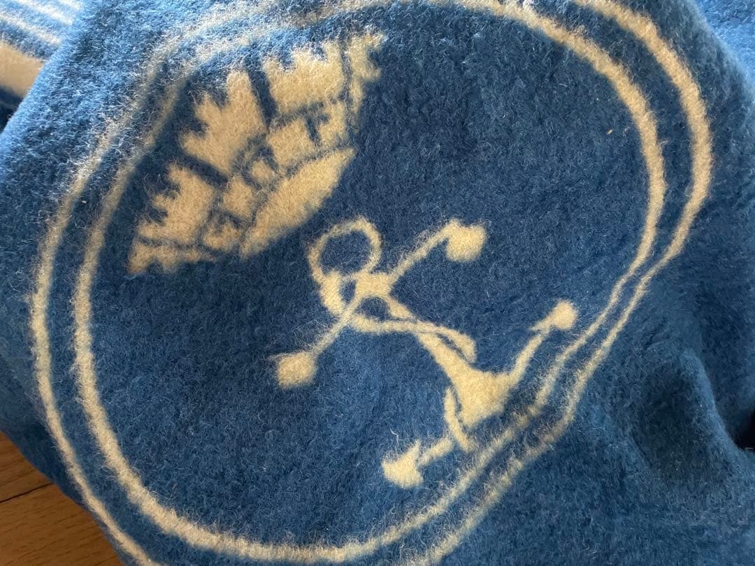 地厚毛布イタリア⚓️模様青ZAMBAITICOPERTIFICIO ITALY