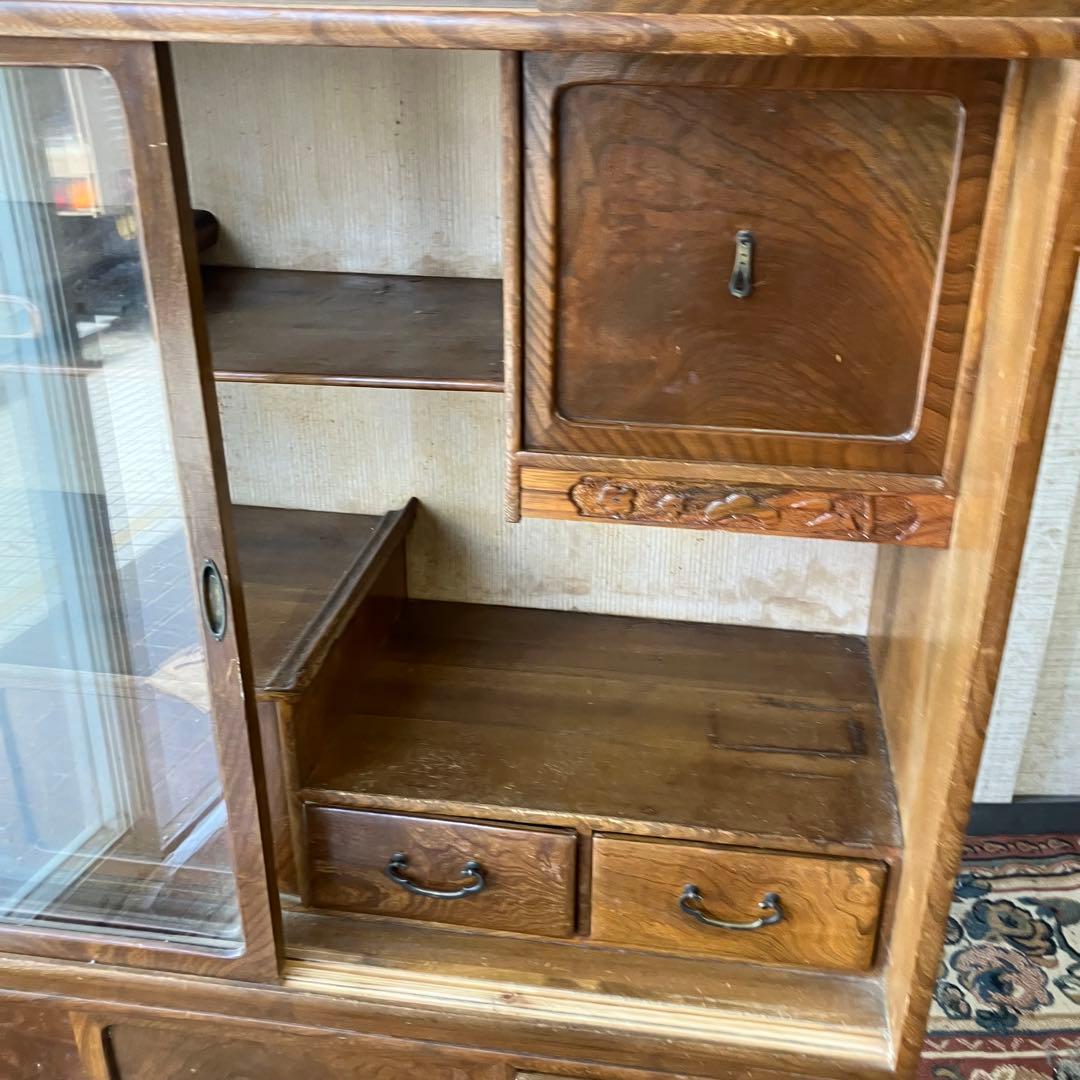 昭和レトロ 茶箪笥 茶棚 ガラス扉 サイドボード 古家具 飾り棚ビンテージ