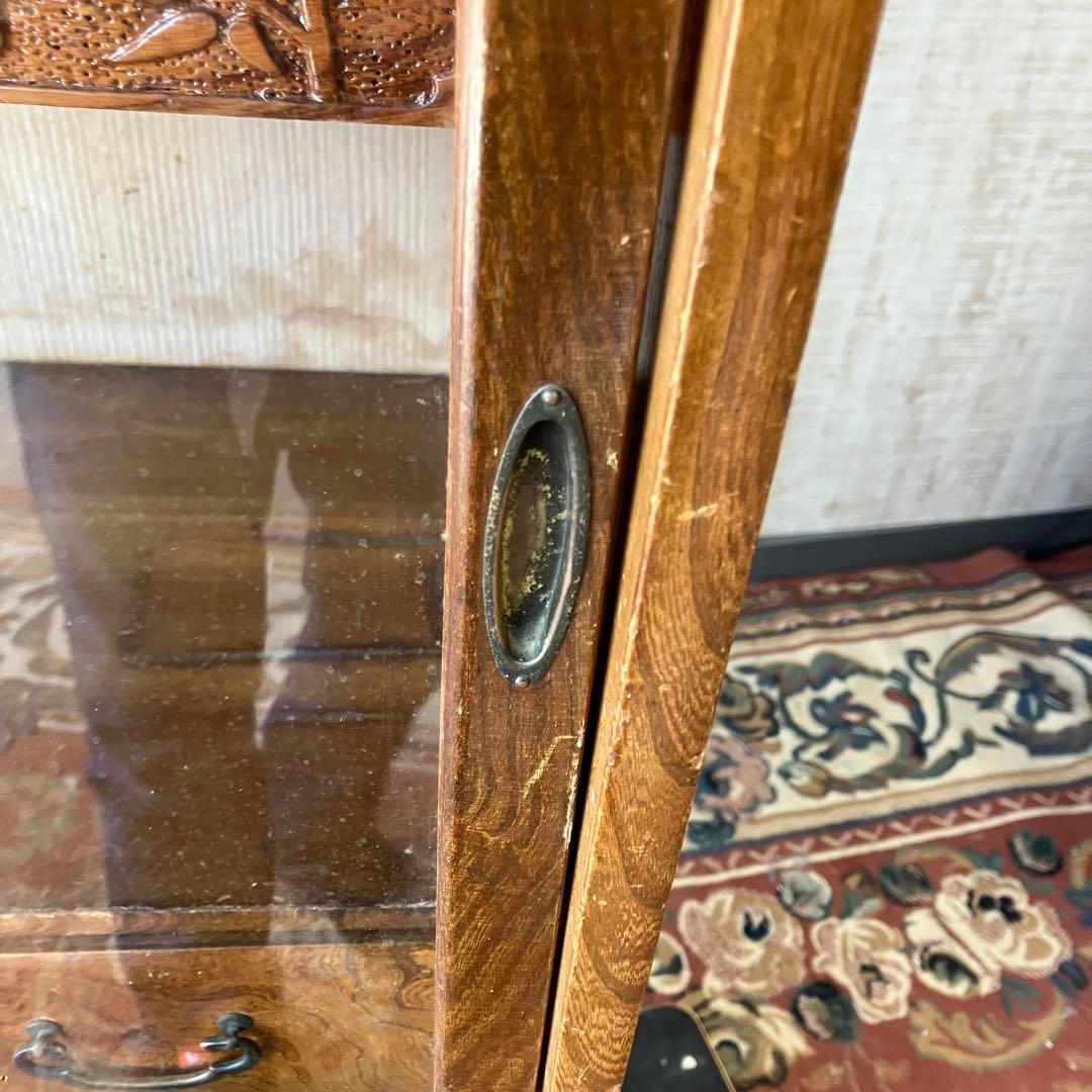 昭和レトロ 茶箪笥 茶棚 ガラス扉 サイドボード 古家具 飾り棚ビンテージ