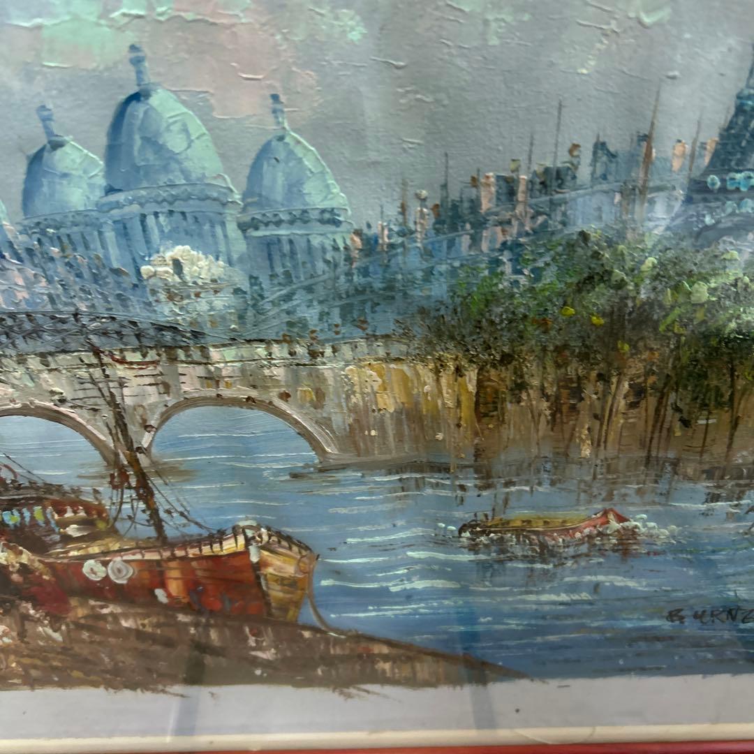 作者不詳 パリの風景 エッフェル塔とノートルダム大聖堂 額付 絵画 インテリア