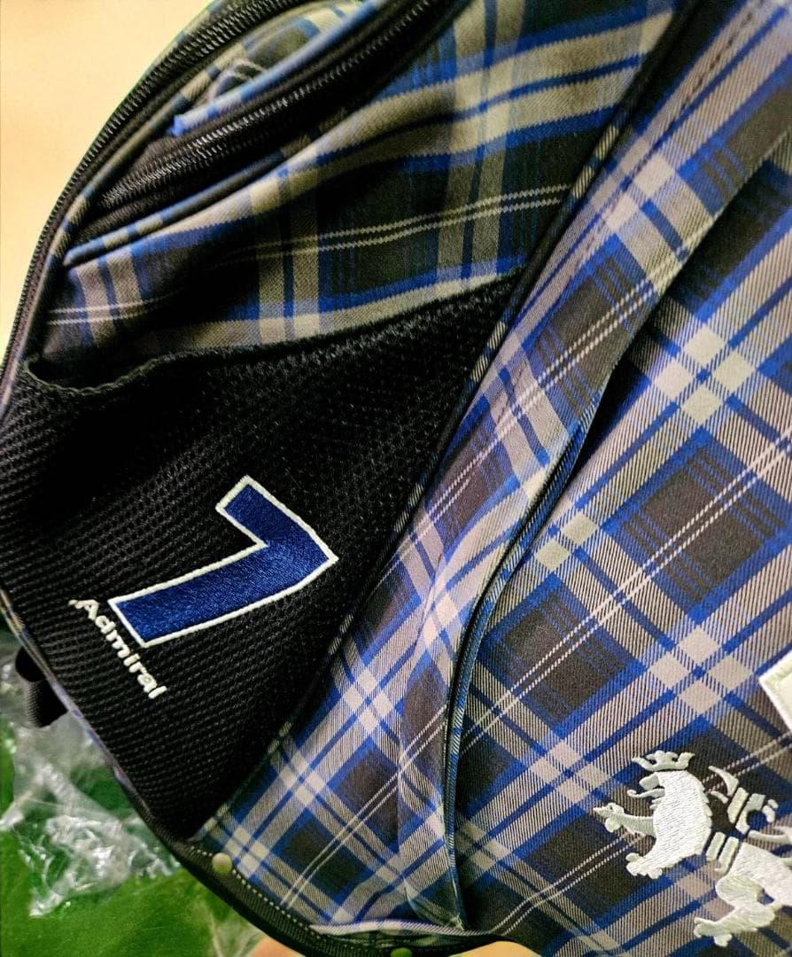 送料無料/美品　Admiral チェック柄スタンド式キャディバッグNAVY