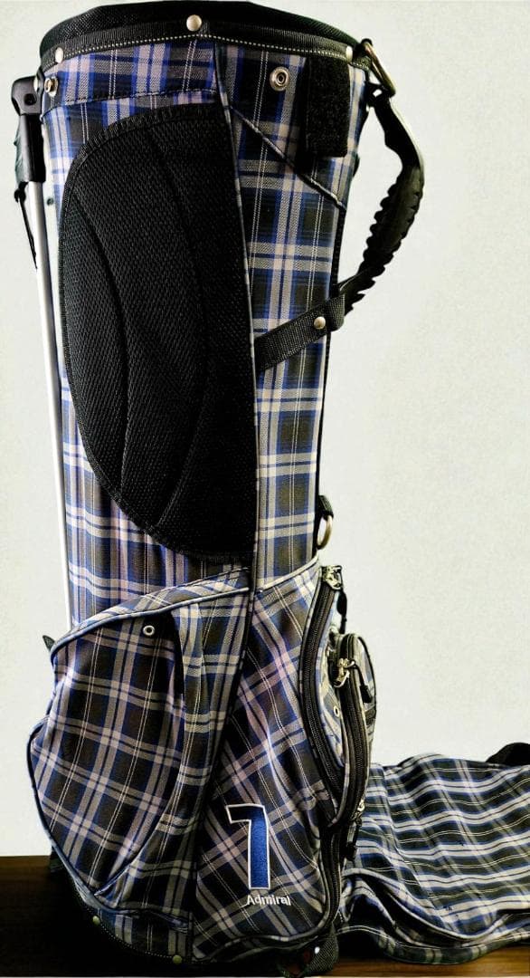送料無料/美品　Admiral チェック柄スタンド式キャディバッグNAVY