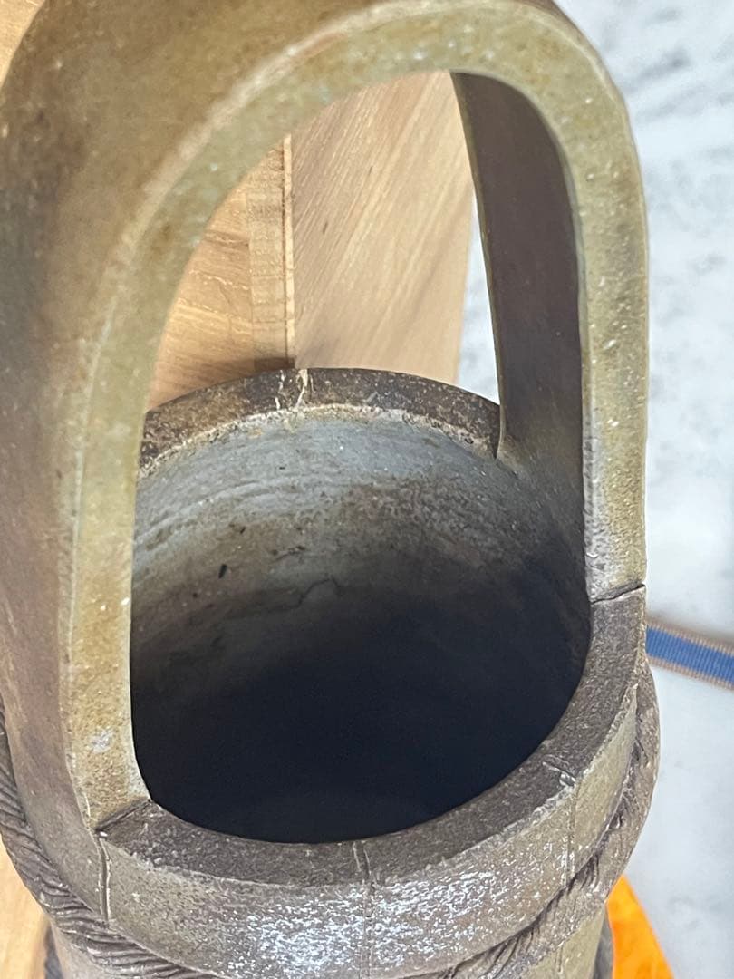 備前焼 花瓶 陶磁器「森泰司備前 手付花入」陶印共箱共布　PQPC