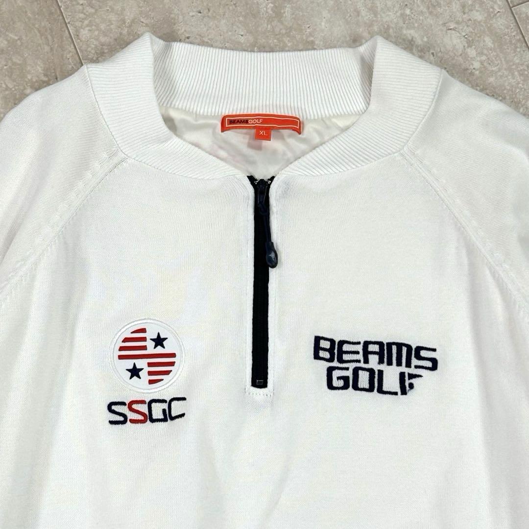 ビームスゴルフ　BEAMS GOLF ニットブルゾン　セーター　白xネイビー
