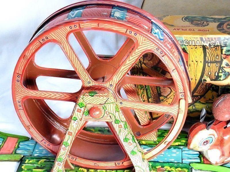 【希少】水車を回す ブリキのリス おもちゃ １９５０年代　光球商会製【箱付き】