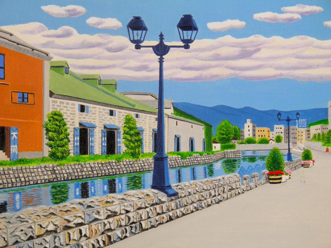 ★夏の小樽運河・肉筆油彩画・F6キャンバス