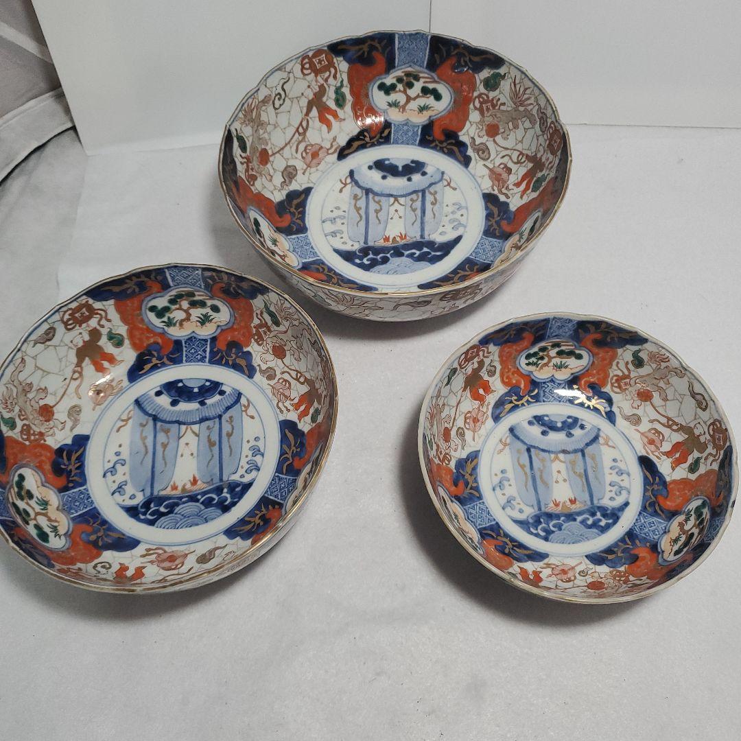 伊万里色絵鉢 大中小3客