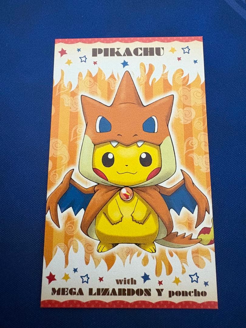 メガキャンペーンポンチョを着たピカチュウリザードン XYポケモン名刺カードポケカ