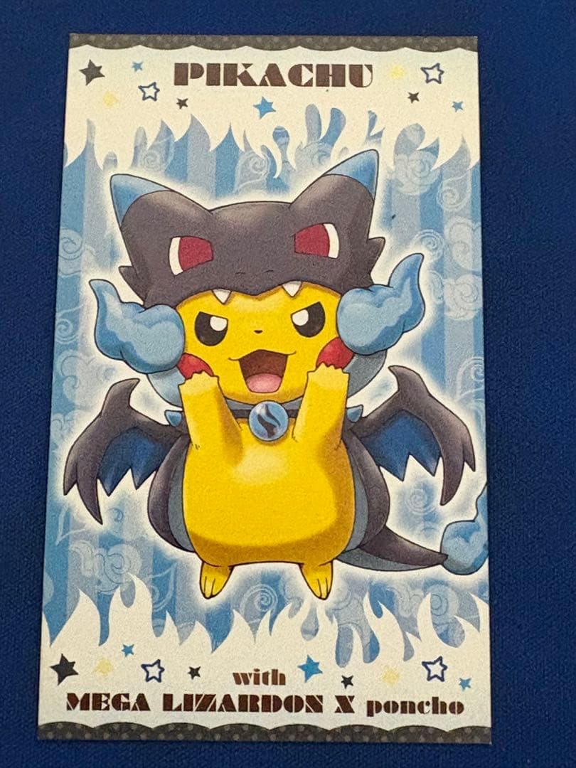 メガキャンペーンポンチョを着たピカチュウリザードン XYポケモン名刺カードポケカ