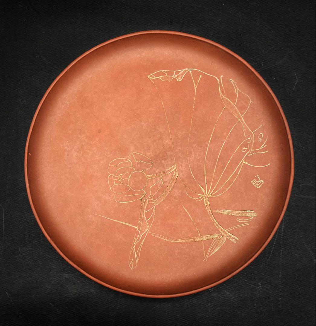 中国美術 中国古玩 中國宜興紫砂 飾り皿　名家洪寿作