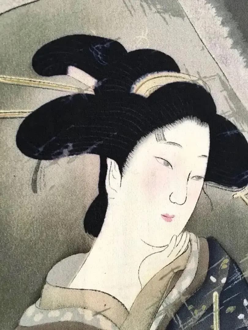 浮世絵美人画 男物長襦袢 江戸の風情 手描き時代物 Antique Ukiyoe
