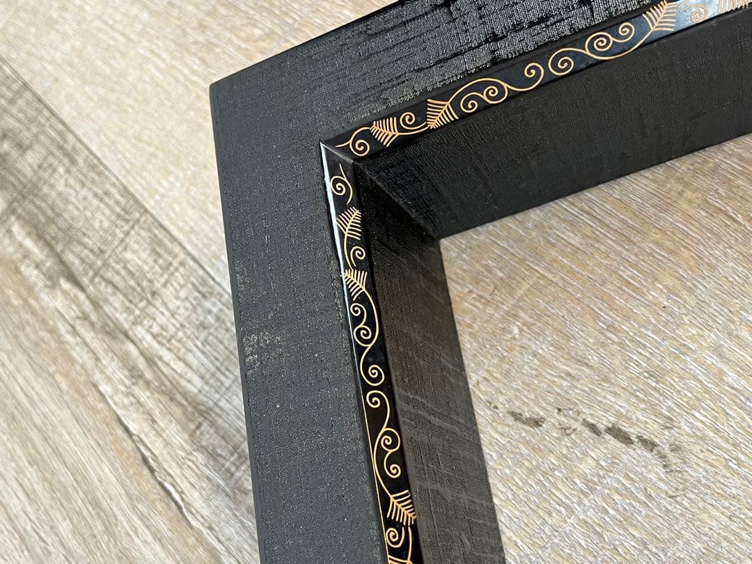 平安 上杉満樹 造 布摺漆 蒔絵 黒 炉縁 共箱 茶道具