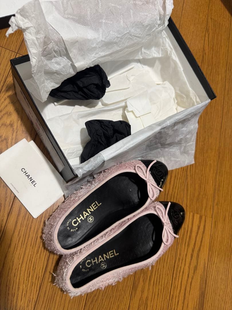 CHANEL フラットシューズ ピンク 36.5 ツイード 23サクラ　シャネル