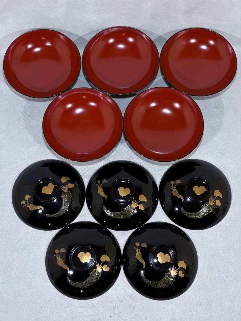 輪島塗　天然木　わさび蒔絵 煮物椀 五客　美品　茶道　懐石　送料込