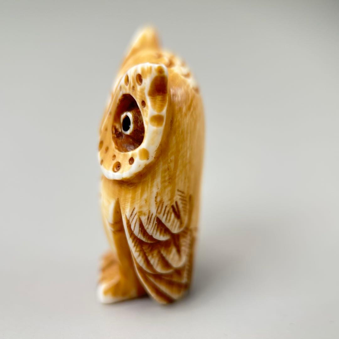 フクロウの置物彫刻極上根付天然素材アンティーク骨董飾り物古美術置物細密細工