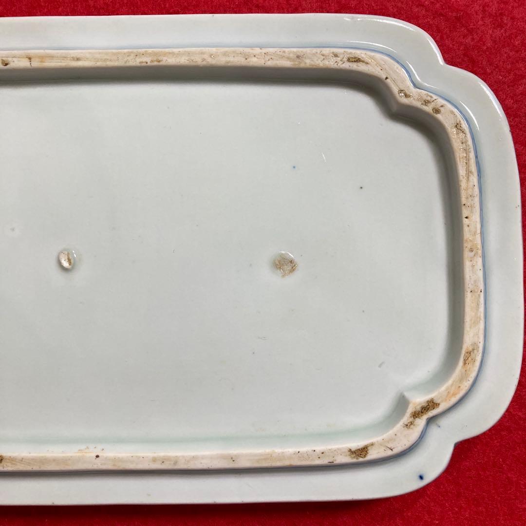 （珍）レトロアンティーク　佐賀　古伊万里焼　白磁色絵　唐草桐紋錦絵角皿