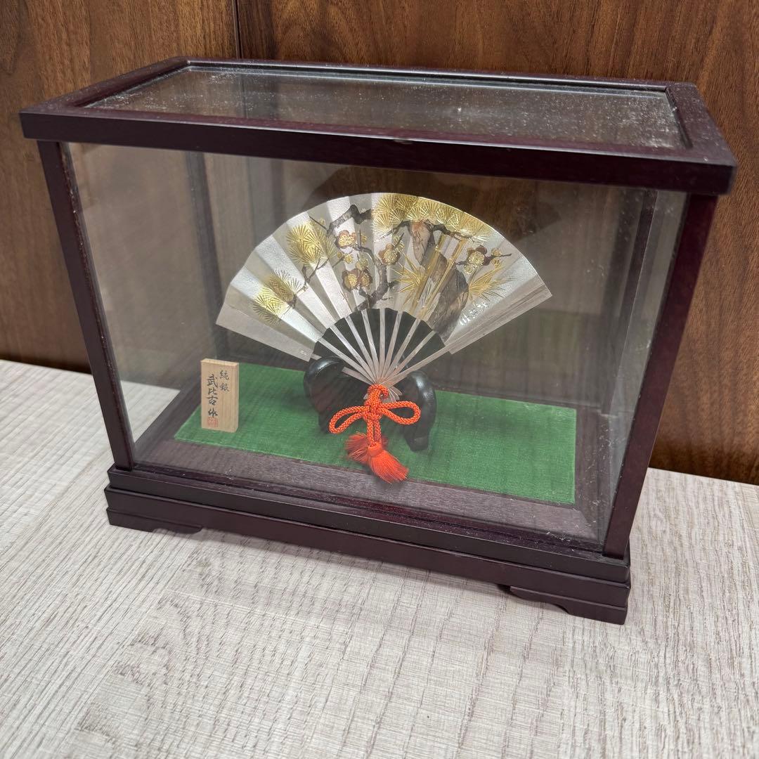 純銀 扇 5号(松竹梅) 純銀製 扇子 置物 武比古作 銀細工 インテリア