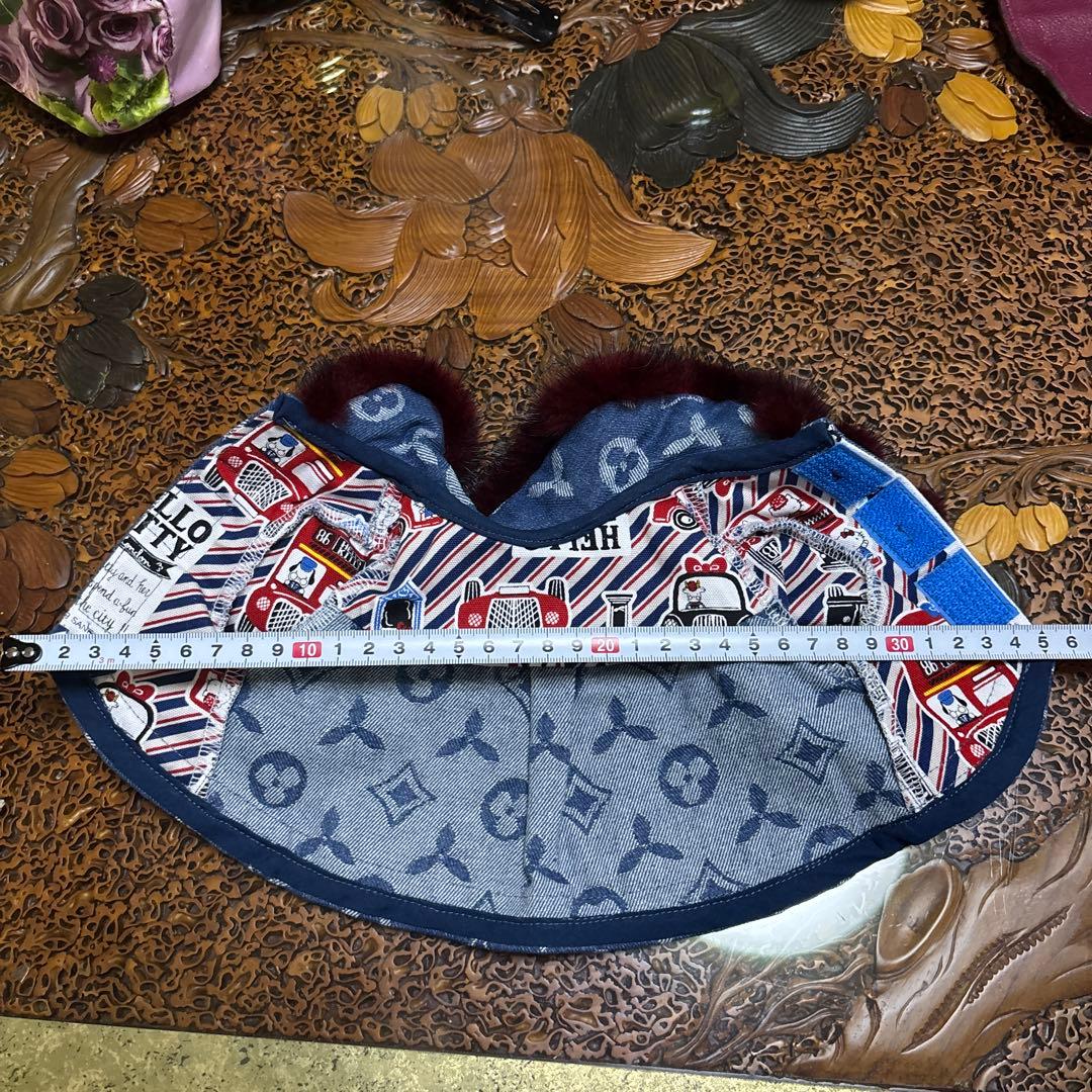 犬服 デニム ミンク付き コート