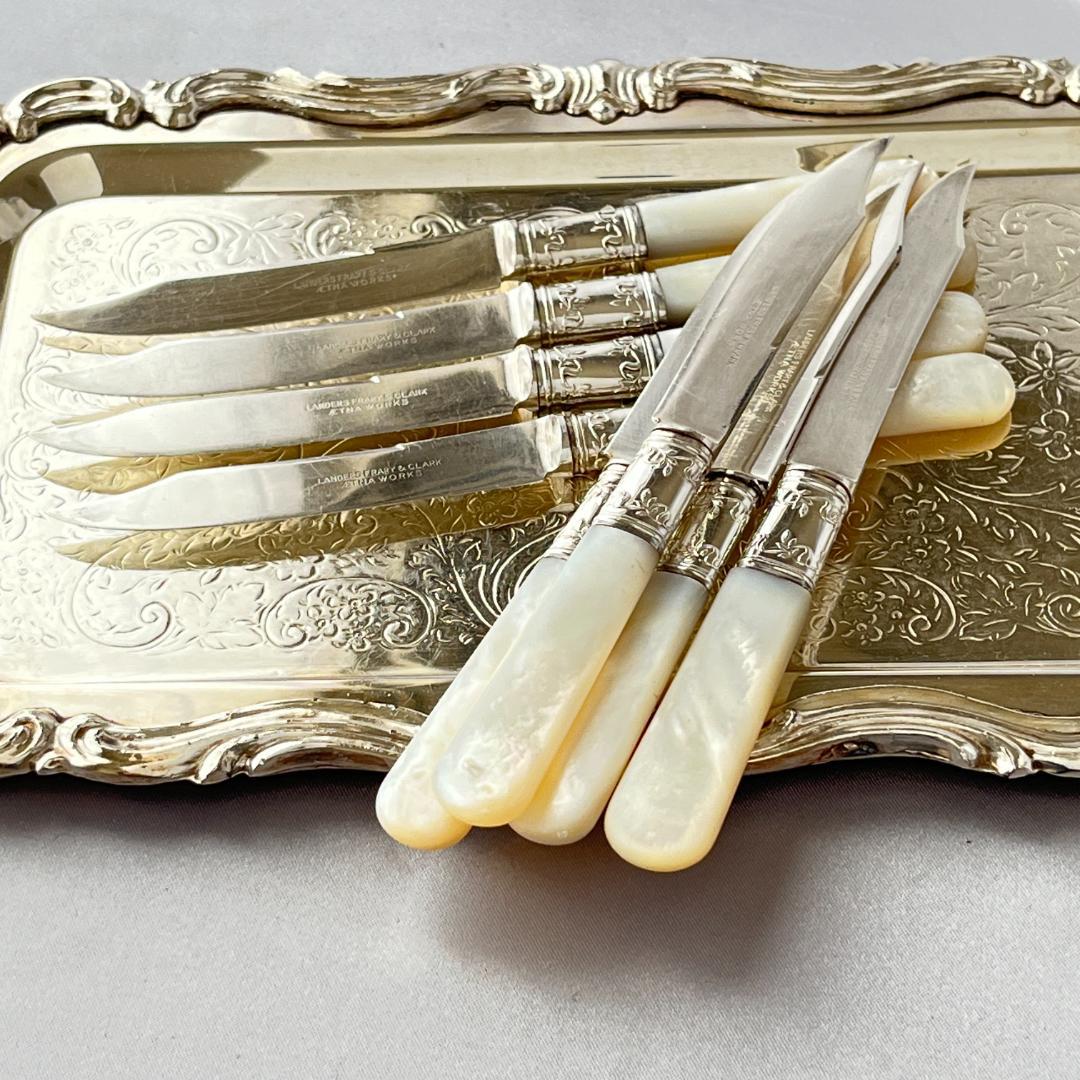 【白蝶貝 / 純銀継手】ティーナイフ 8本 マザーオブパール