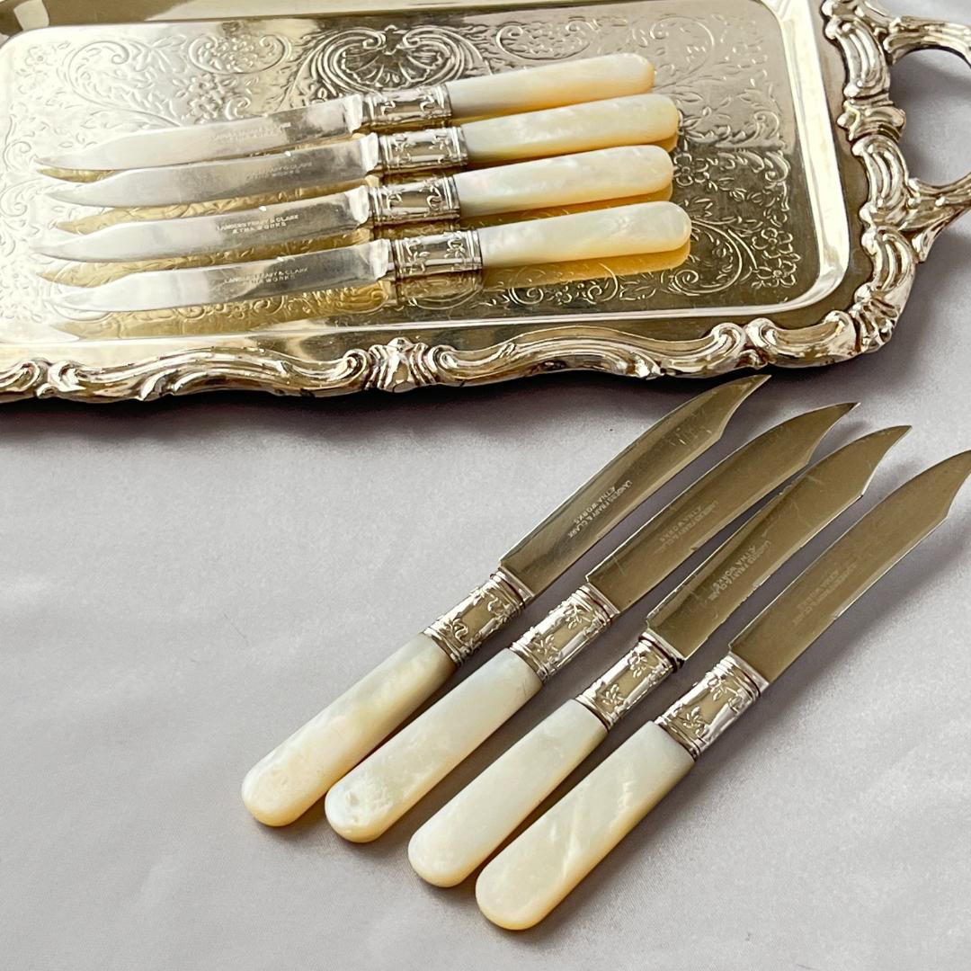 【白蝶貝 / 純銀継手】ティーナイフ 8本 マザーオブパール