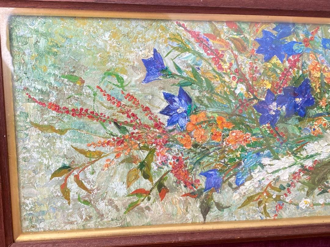 真筆【額装】在銘 出岡実(1929-2001)『 四季 』肉筆 油彩 画 額入り