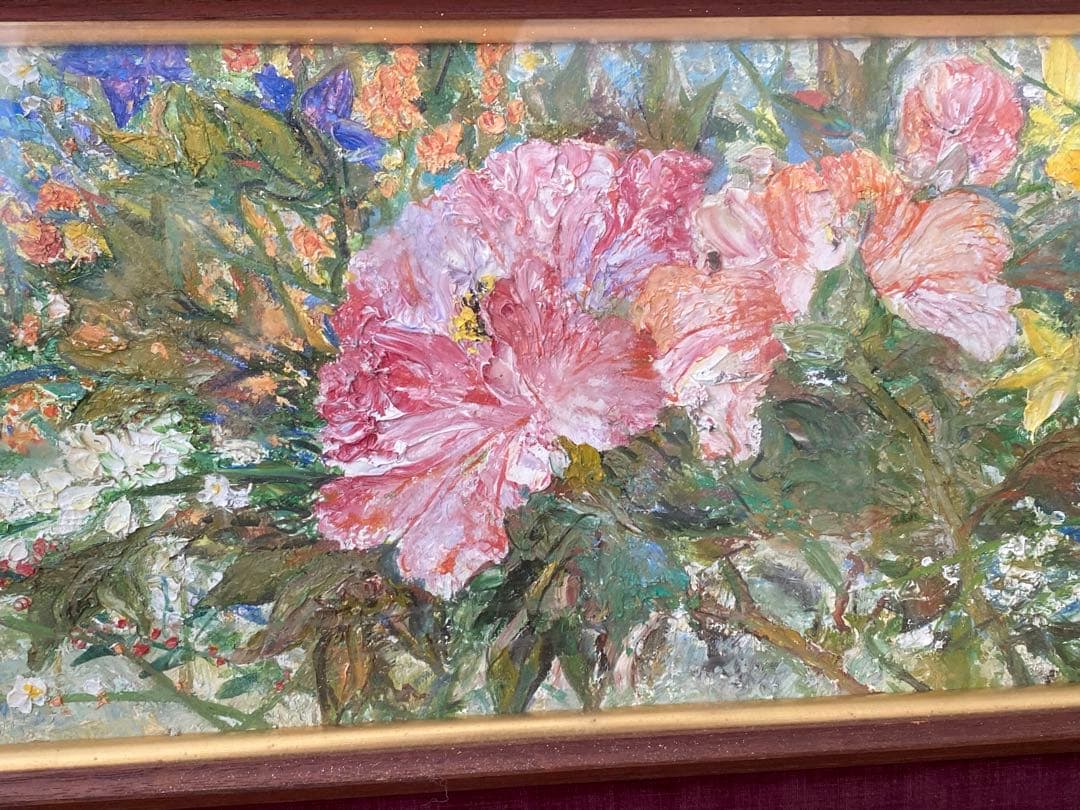 真筆【額装】在銘 出岡実(1929-2001)『 四季 』肉筆 油彩 画 額入り