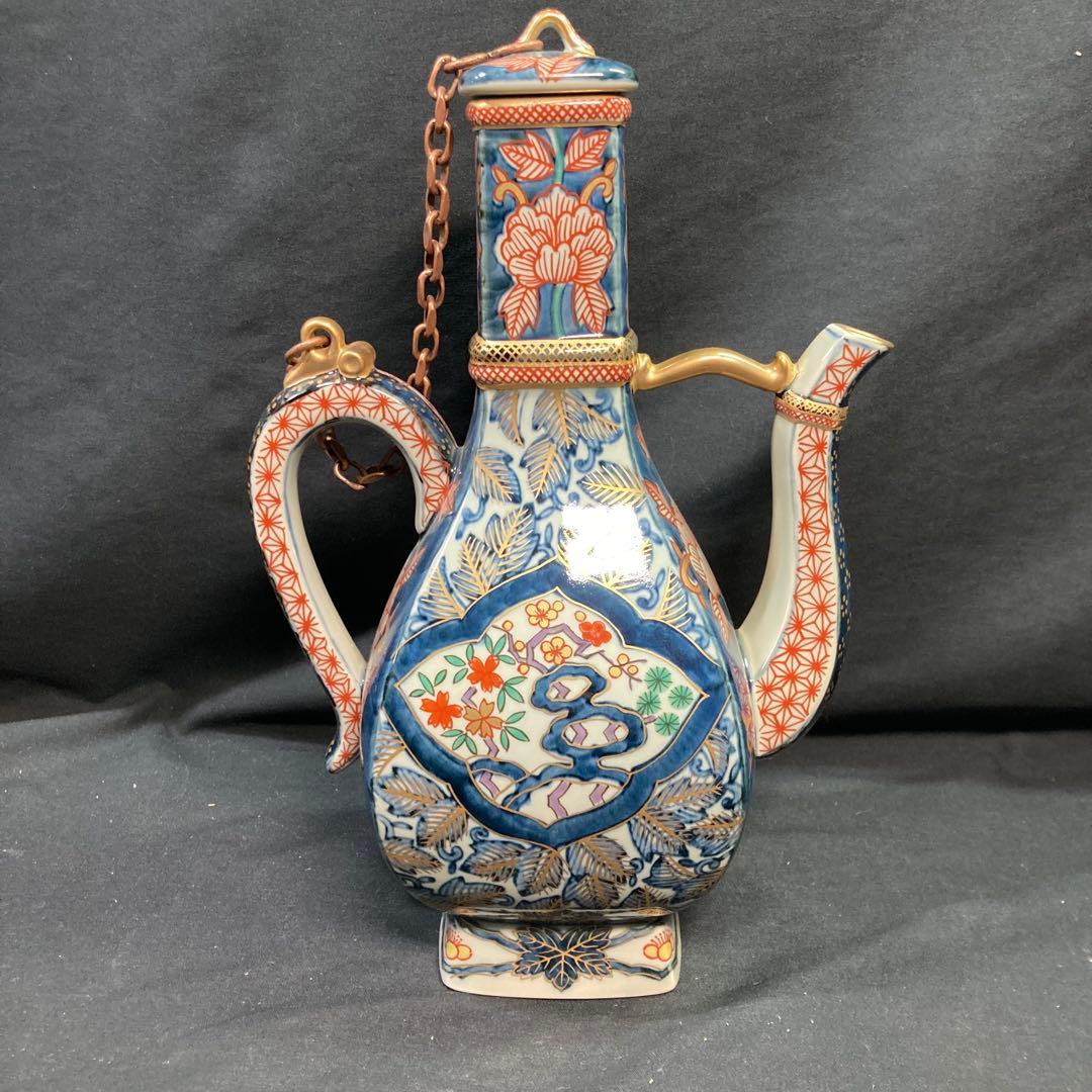 【美品】有田焼 林九郎窯 染錦唐草牡丹 水注 金彩