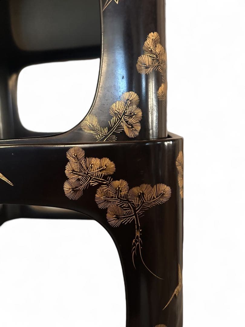 輪島塗 脚付膳 入れ子　５客 明治期 廣盆 漆器 蒔絵 黒朱塗沈金 漆塗