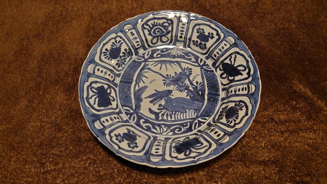 古染付　李朝　古玩　蝗の図　中皿　１客