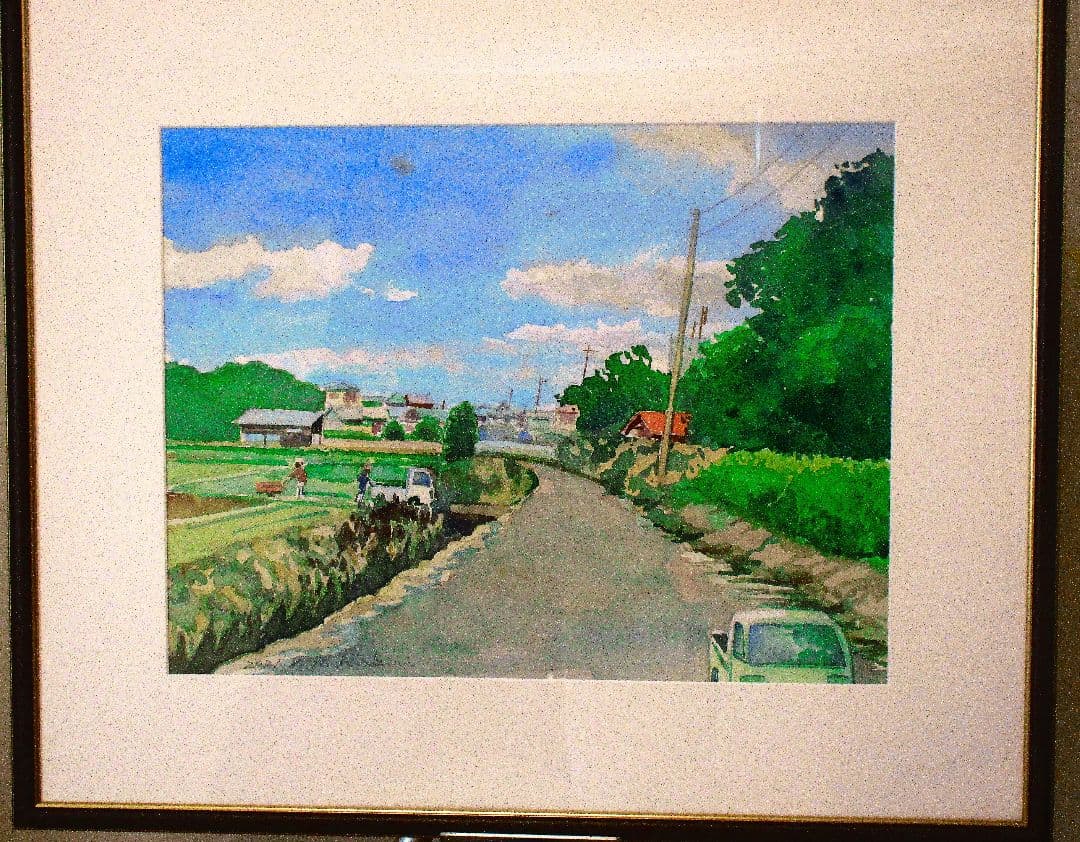 水彩画 畑の風景 額装済み 原画