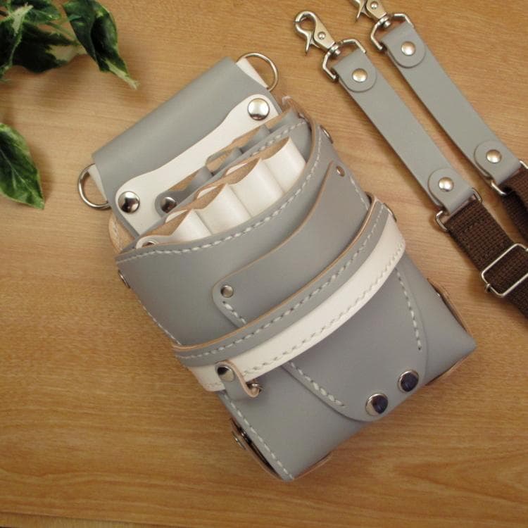 【トリマー向き】 ８丁差し　ライトグレー　本革シザーケース　TSC-13/CHA