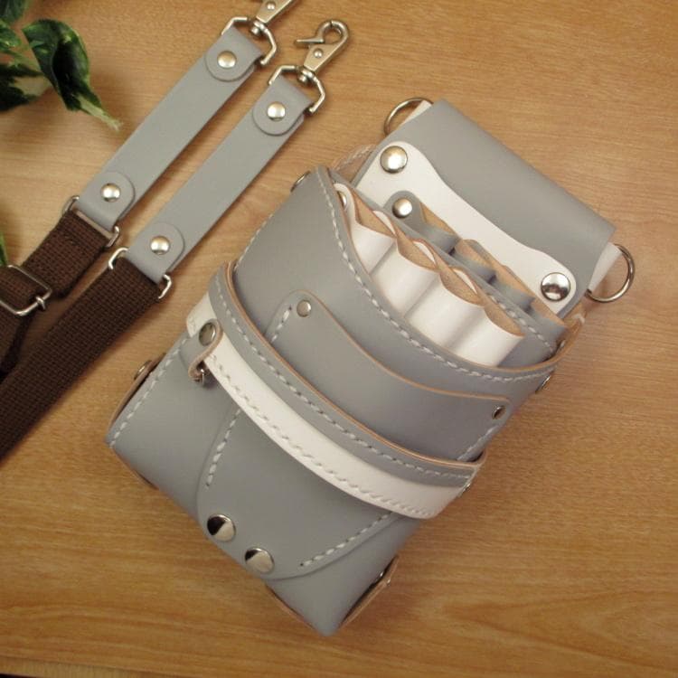 【トリマー向き】 ８丁差し　ライトグレー　本革シザーケース　TSC-13/CHA