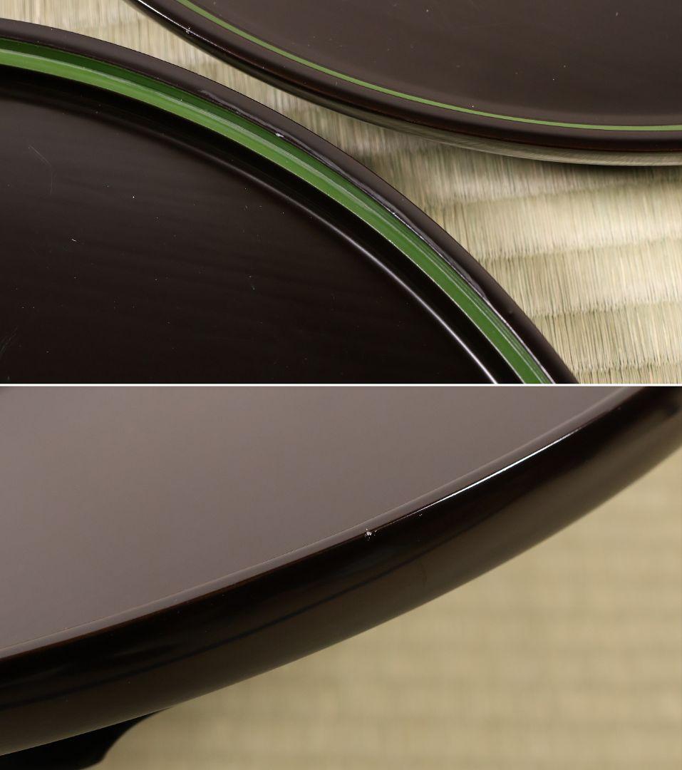 輪島塗 本堅地 黒塗 縁青漆 足付 丸膳 37.8cm 三客 木製【CM384