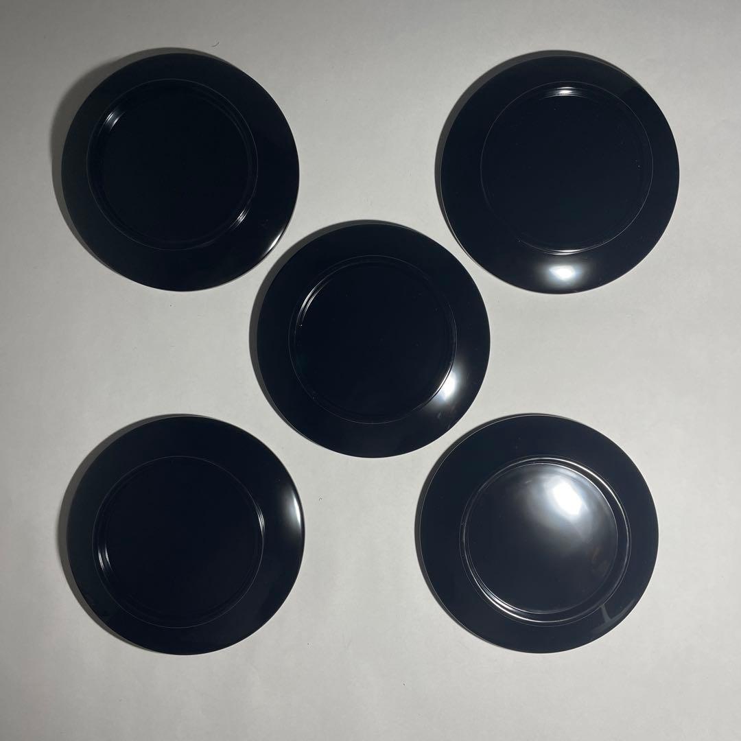 輪島塗 蒔絵笹 黒塗菓子皿五枚揃い【中前典次】作 中前謹製 天然木◆
