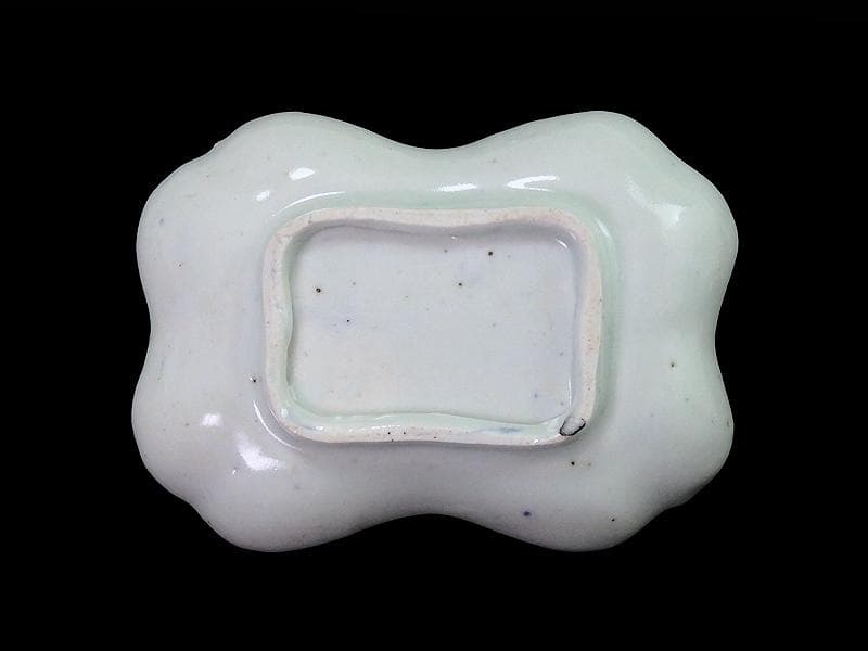 古伊万里　染付　型刷印判　幾何学文様の図　変形皿　E578 AS-CWh