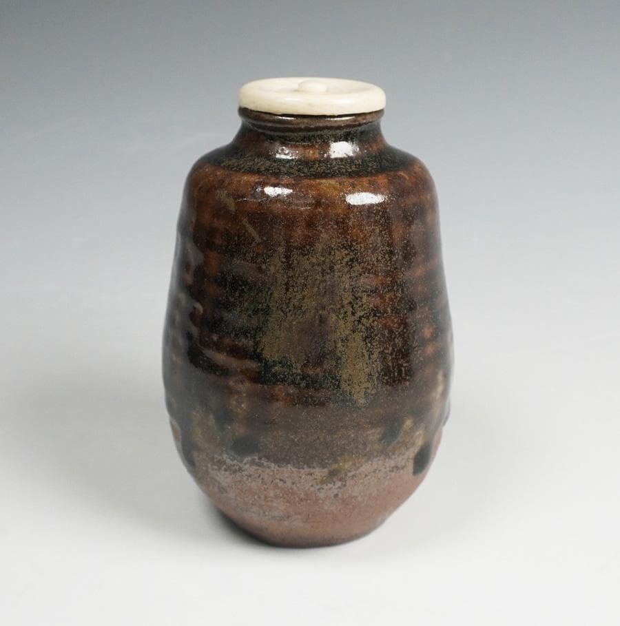 森本陶谷 丹波焼茶入 金剛金襴仕覆 共箱 茶道具