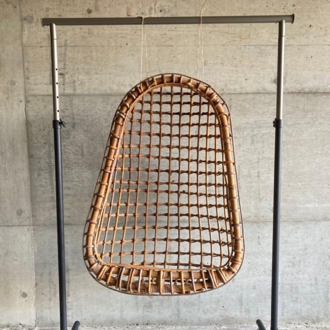 大きな竹籠 かご バスケット ハンキング 大型 竹製 古道具 インテリア レトロ