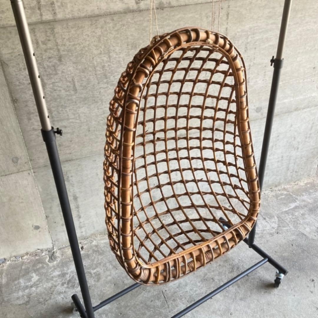 大きな竹籠 かご バスケット ハンキング 大型 竹製 古道具 インテリア レトロ